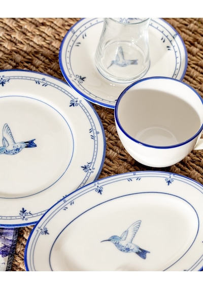 Madame Coco Oiseau 2 Kişilik 10 Parça İkram Yemek Seti - Mavi/beyaz 8684427282304 Çok Renkli