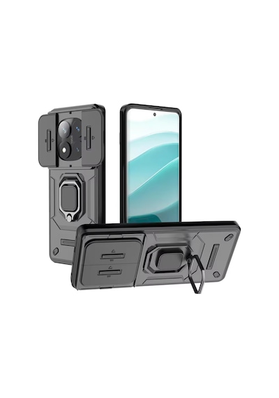 Microcase Xiaomi Poco M8 / Redmi Note 15 5g İle Uyumlu Kamera Kapaklı Manyetik Mıknatıslı Yüzük Standlı Kılıf-al5128 Siyah