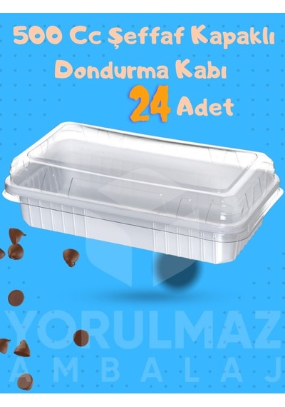 500 Cc Şeffaf Kapaklı Dondurma & Meze Kabı Kullan At Gıda Kabı 24 Adet