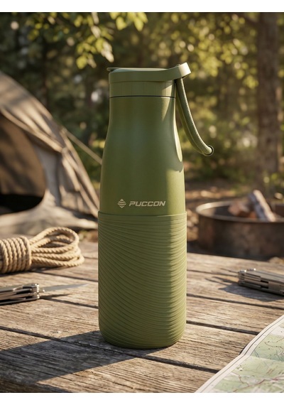Puccon Haki 500 Ml Paslanmaz Çelik Termos - Silikon Kaplı Dalga Okul, Günlük, Kamp - 50022 Yeşil