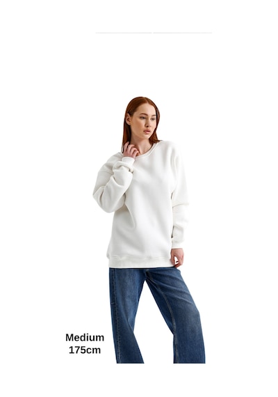 Pxm Oversize 3 Iplik Şardonlu Sweatshirt Düz Kadın Beyaz Kırık Beyaz Kırık Beyaz