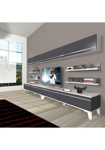 Decoraktiv Eko 360y Mdf Silver Tv Ünitesi Tv Sehpası Beyaz - Siyah