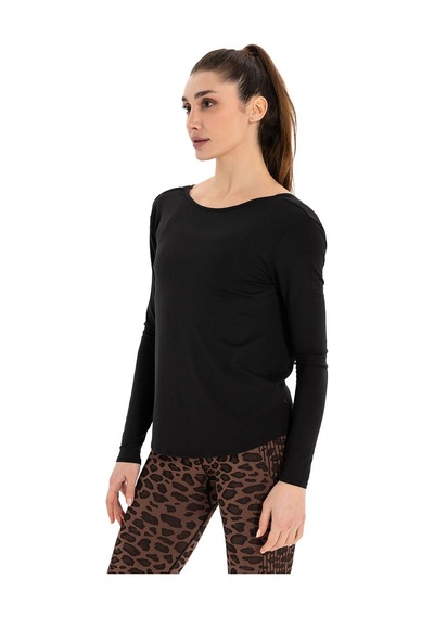 Inguz Sırt Detay Uzun Kollu Modal Yoga T-shirt SIYAH