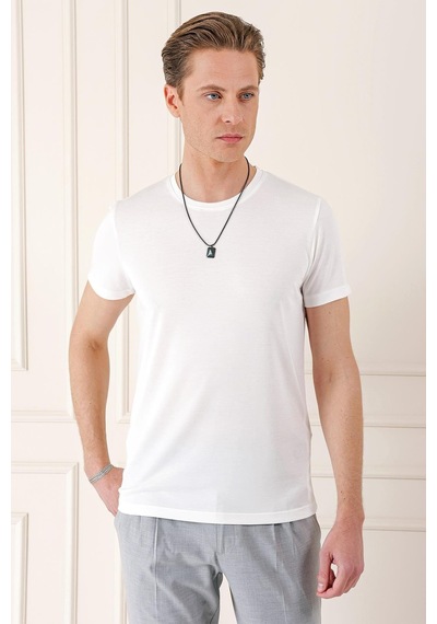Efor Slim Fit Bisiklet Yaka %100 Pamuk Ekru Tişört Ts 878 Ekru