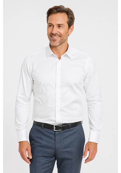 Erkek Klasik Gömlek Pamuklu Esnek Kumaş,slim Fit Uzun Kollu, Fransız Manşetli Plus Scorpion Beyaz