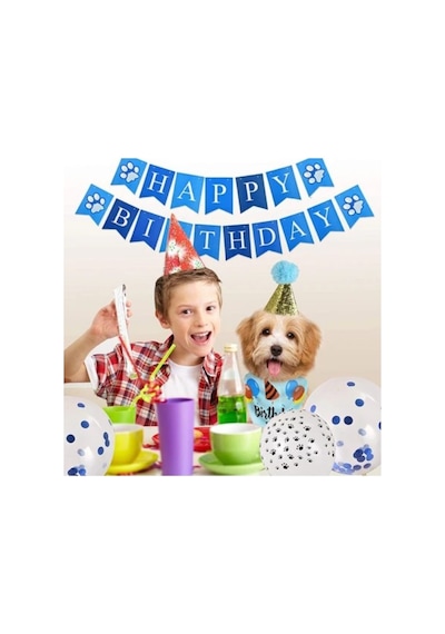 2 Adet Köpek Doğum Günü Parti Seti Mavi Balonlu Bandana