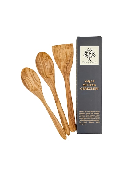 Ayrex El Yapımı Zeytin Ağacı Mutfak Seti 3 Parça Doğal Ahşap Kaşık Ve Spatula Seti 30 Cm Diğer
