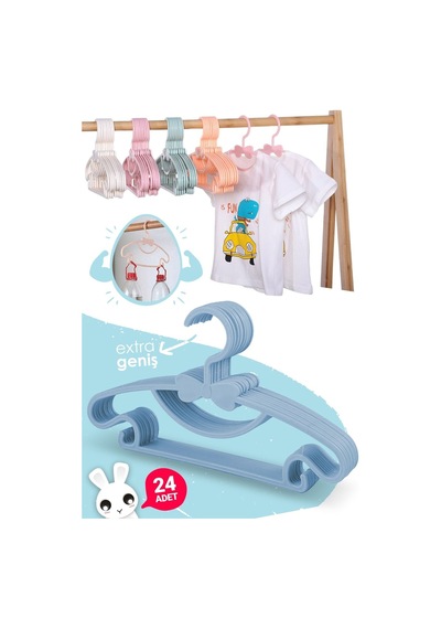Morpanya Sweet 24 Adet Mavi Bebek Elbise Askısı 30 Cm Fiyonklu Kelebek Beb Mavi