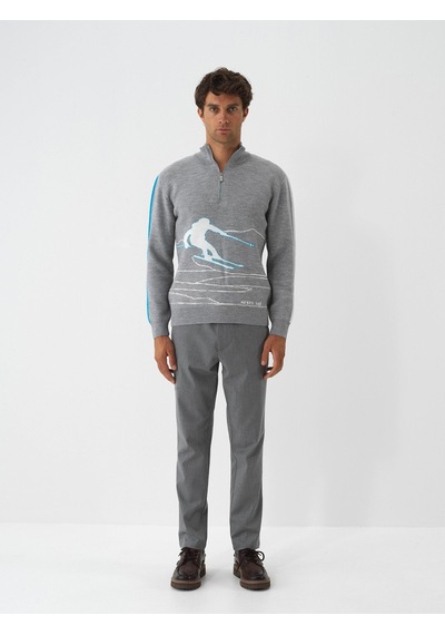 Xint Gri Doğal Yün Dokulu Regular Fit Kazak 801871 Gri Melanj