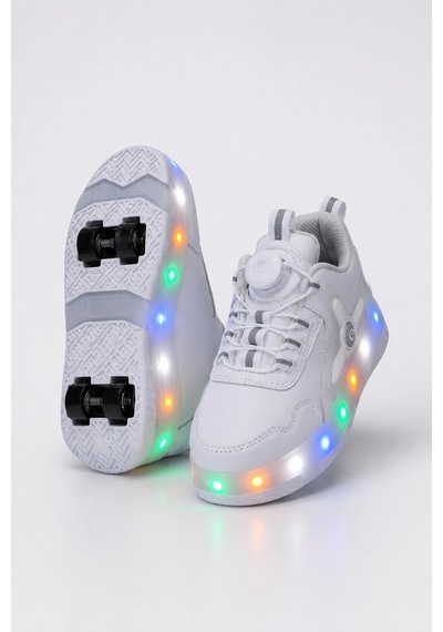 Odin Tekerlekli Işıklı Çocuk Spor Ayakkabı Rahat Patenli Sneaker - Beyaz
