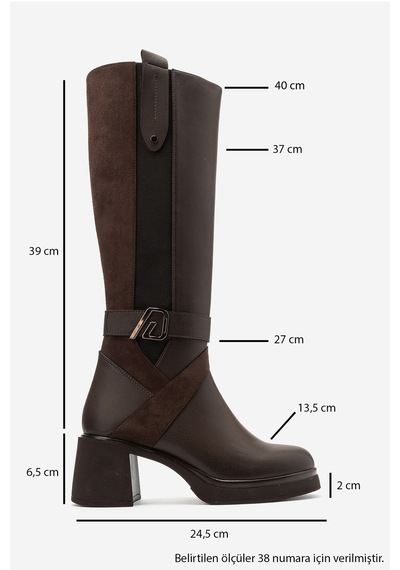 Luvi Shoes Cube Kahverengi Cilt Süet Tokalı Kadın Kalın Topuklu Çizme