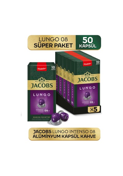 Jacobs Lungo 8 Intenso Nespresso Uyumlu Kapsül Kahve 10 Kapsül X 5 Adet Kapsül Kahve