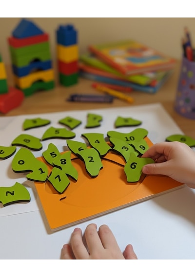 Eğitici Ahşap Balık Puzzle - 10 Parça Rakam Öğretici Oyuncak - Montessori Sayı Puzzle
