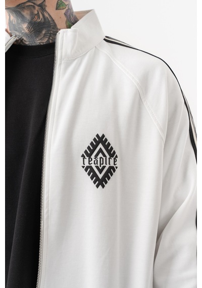 Respire Erkek Şerit Detaylı Dik Yaka Doubleface Zip Oversize Sweatshirt Ekru