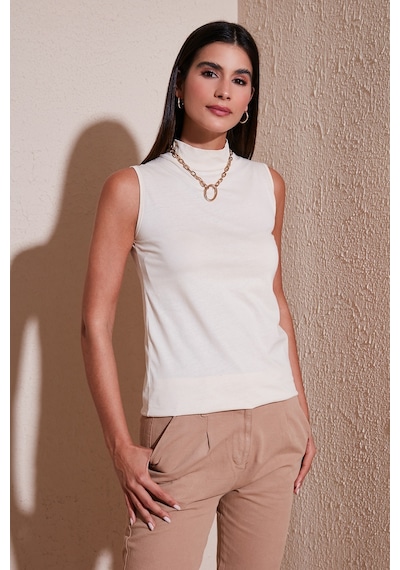 Lela Pamuklu Kolsuz Dik Yaka Bayan T Shirt 5865710 Taş