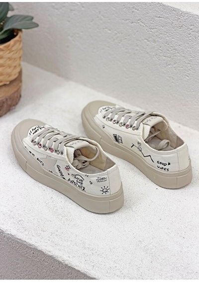 Guja 26y312-1 Kadın Baskılı Jean Sneaker Spor Ayakkabı Bej Siyah