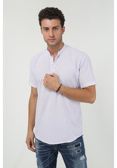 Erkek Hakim Yaka Yarım Patlı Ekoseli Kısa Kollu Slim Fit Gömlek 21y-4300602-01 Lila Lila