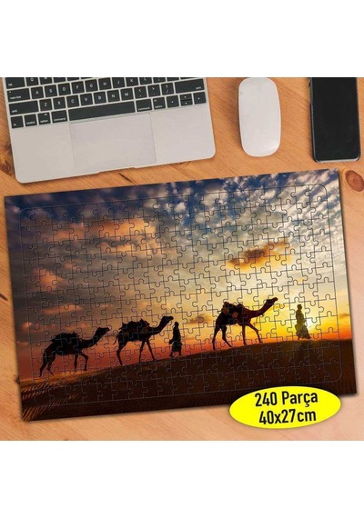 Gün Batımında Deve Sürüsü 240 Parça Puzzle Yapboz-87137024