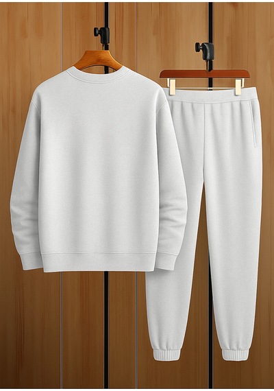 Wings Eşofman Takımı Sweatshirt Jogger - Gri Baskılı Oversize Şardonlu Bisiklet Yaka Gri