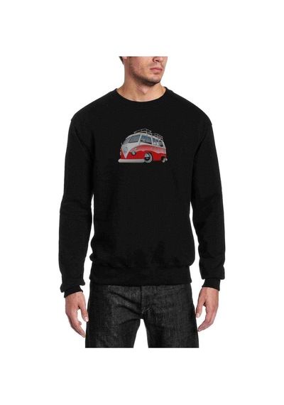 Splitly Kırmızı W Caravan Baskılı Siyah Erkek Örme Sweatshirt (528962201)
