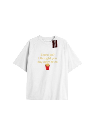 Tarzsokak Exercıse I Thought You Say Extra Frıes Unisex Oversize Yazılı Tshirt Beyaz