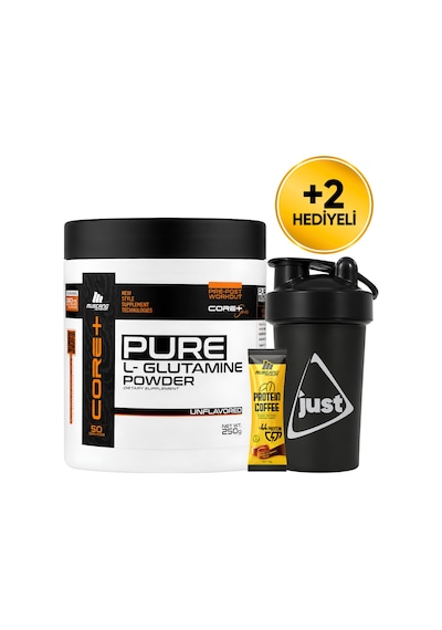 Mustang Nutrition Core+ Pure L-glutamine Powder 250 Gr Glutamin 50 Servis + Shaker + Protein Kahve Hediyeli Aromasız