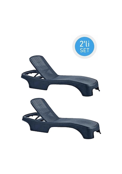 Omnipazar Sy-2536 Antrasit Brezza Royal Lüks Rattan Şezlong 2'li Set Antrasit