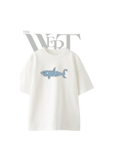 Thewert Shark Text Tasarım Baskılı Ünisex Beyaz Oversize T-shirt