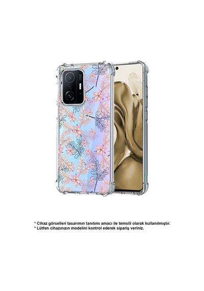 Vivo Y16 Uyumlu Köşe Korumalı Floral Kırmızı Tasarımlı Şeffaf Silikon Kılıf