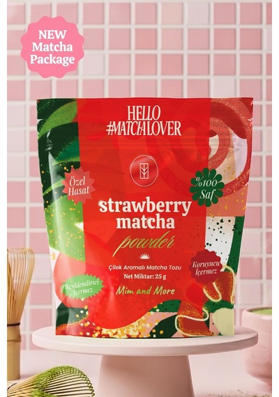 Strawberry Matcha Powder - Çilek Aromalı Matcha Tozu Doypack, 25 Gr