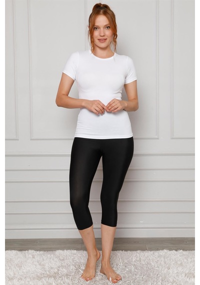 İbrahim Burak Etiler Collectıon Moda Çizgi Microfiber Kapri Tayt 5864 Siyah