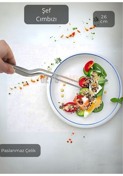 Kıvrımlı Şef Cımbızı Paslanmaz Dekor Cımbızı Çelik Yemek Cımbızı Maşa 26 Cm Gri