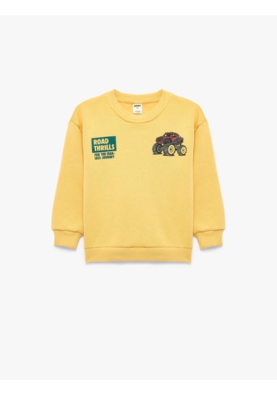 Koton Baskı Detaylı Şardonlu Bisiklet Yaka Uzun Kollu Sweatshirt Hardal 7wmb10124tk