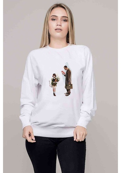 Leon Baskılı Beyaz Kadın Sweatshirt (534607622)