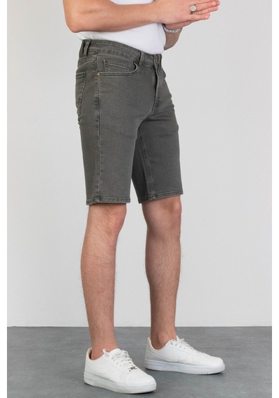HLT Jeans Erkek Haki Slim Fit Likralı Denim Esnek Jeans Kot Şort 001