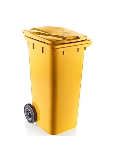 Omnipazar Sy-6505 Tekerlekli Kapaklı Plastik Çöp Konteyneri 120 Lt Sarı