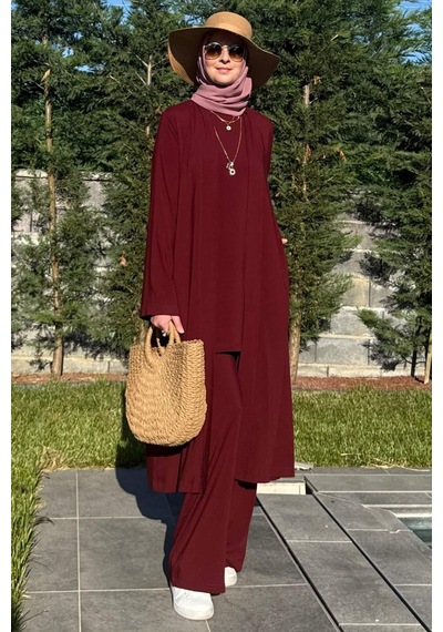 Rabia Şamlı Yaren Üçlü Takım Bordo Çok Renkli