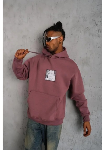 Veraura Lifestyle Erkek Ön Arka Baskılı Kapşonlu Sweat - Gül Kurusu Gülkurusu