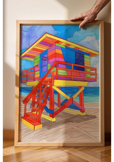 Renkli Cankurtaran Kulubesi Çerçeveli Tablo - Pop Art Poster Tablo