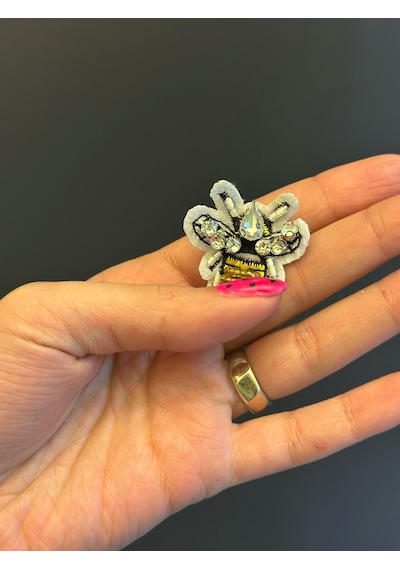 Zirkon Taşlı Boncuk İşleme Arı Arma Dikiş Aplike 3x3 Cm