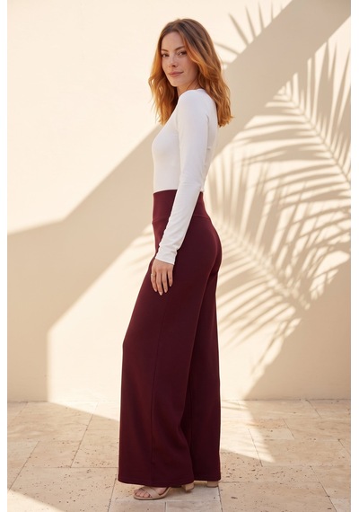 Soulshae Yüksek Bel Kloş Krep Pantolon Bordo