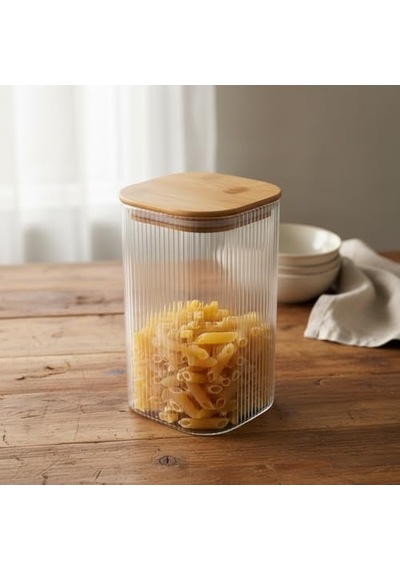10x20 Cm Bambu Kapaklı Kare Cam Saklama Kavanozu - Vakumlu Ekstra Uzun Boy Şeffaf Erzak Kabı Spagetti Makarna Bakliya Diğer