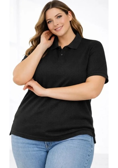 Alyn Wear Pike Kumaş Düğmeli Yaka Battal Büyük Beden Günlük Kısa Kol Tişört T-shirt - Siyah