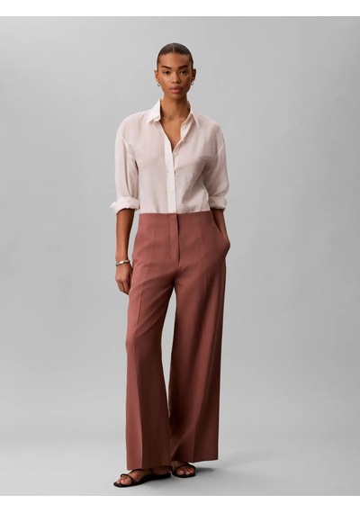 Calvin Klein Lınen Dressy Pant, 41j, Sh, 4 Kahverengi Kadın Pantolon
