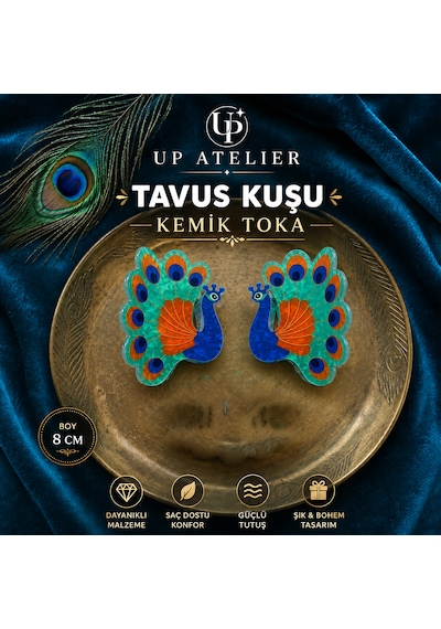 Tavus Kuşu Kemik Toka 8cm Lacivert-turuncu