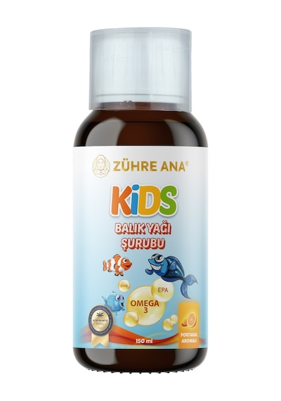 Zühre Ana Kids Çocuklar için - Omega 3 Balık Yağı Şurubu Vitamin Katkılı ve Portakallı 150 ML