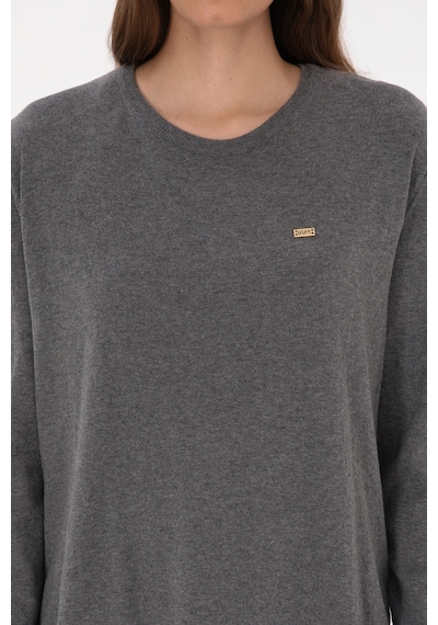 U.S. Polo Assn. Kadın Gri Melanj Bisiklet Yaka Basic Kazak 50313579-VR086
