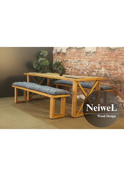 Neiwel Niel Doğal Ahşap Banklı Toplantı Masasıı x 120 x 220 Açık Ceviz