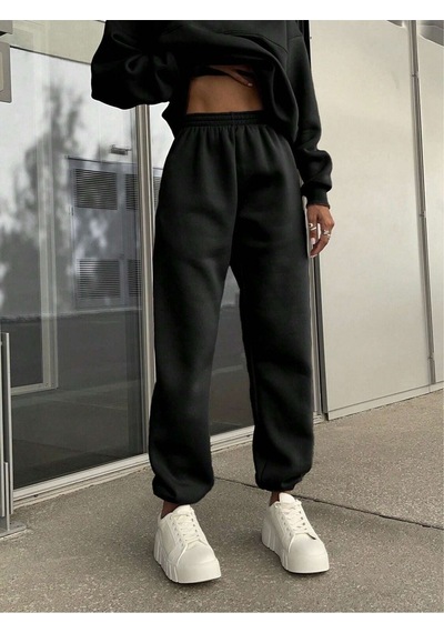 Basic Düz Fermuarlı Eşofman Takımı Sweatshirt Jogger - Siyah Oversize Şardonlu Dik Yaka Siyah Basic Düz Fermuarlı Eşofman Takımı Sweatshirt Jogger - Siyah Oversize Şardonlu Dik Yaka Siyah