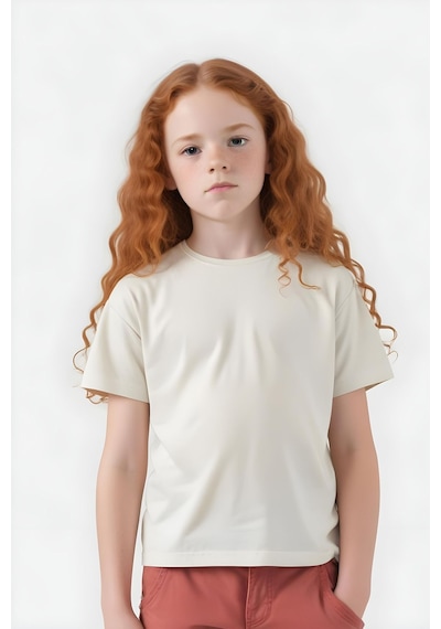 Fyk Kids Kız Çocuk Yuvarlak Yaka Penye T-shirt Krem